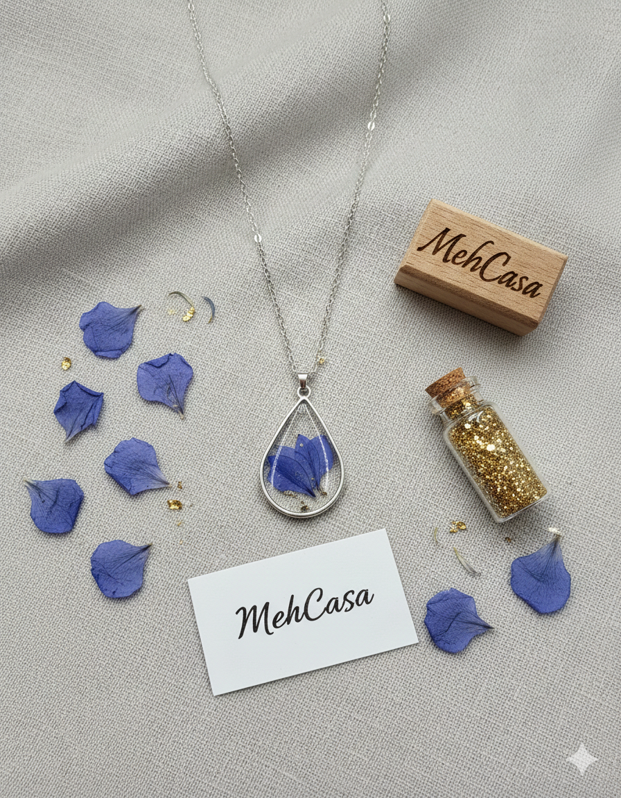Handcrafted Botanical Resin Teardrop Pendant – Real Pressed Flower Necklace