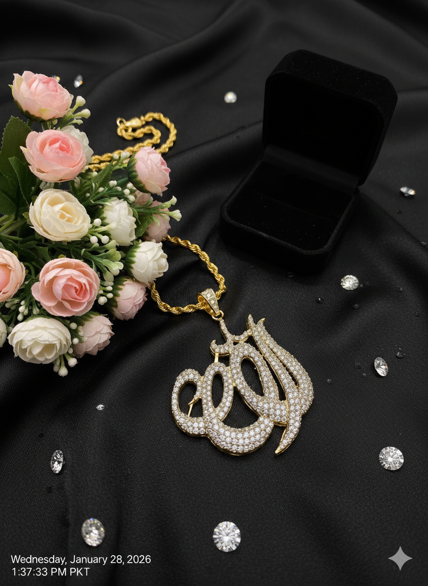 ALLAH Pendant of Gold Plated & Jurhao Stones