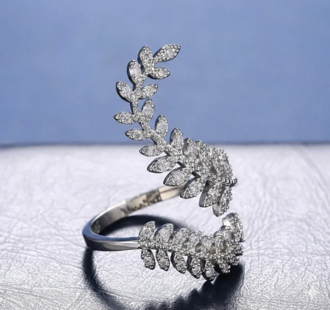 Adjustable Silver Double Leaf Ring