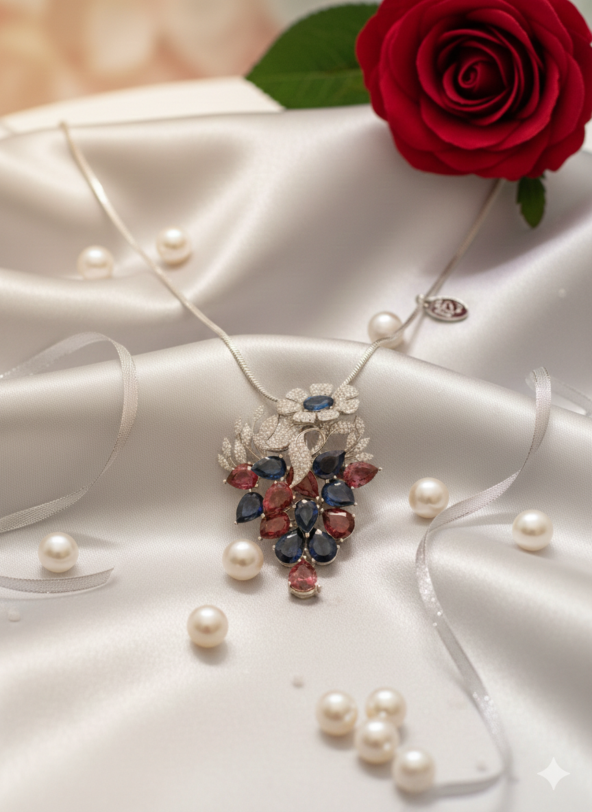 Rhodium-Plated 3D Floral Set