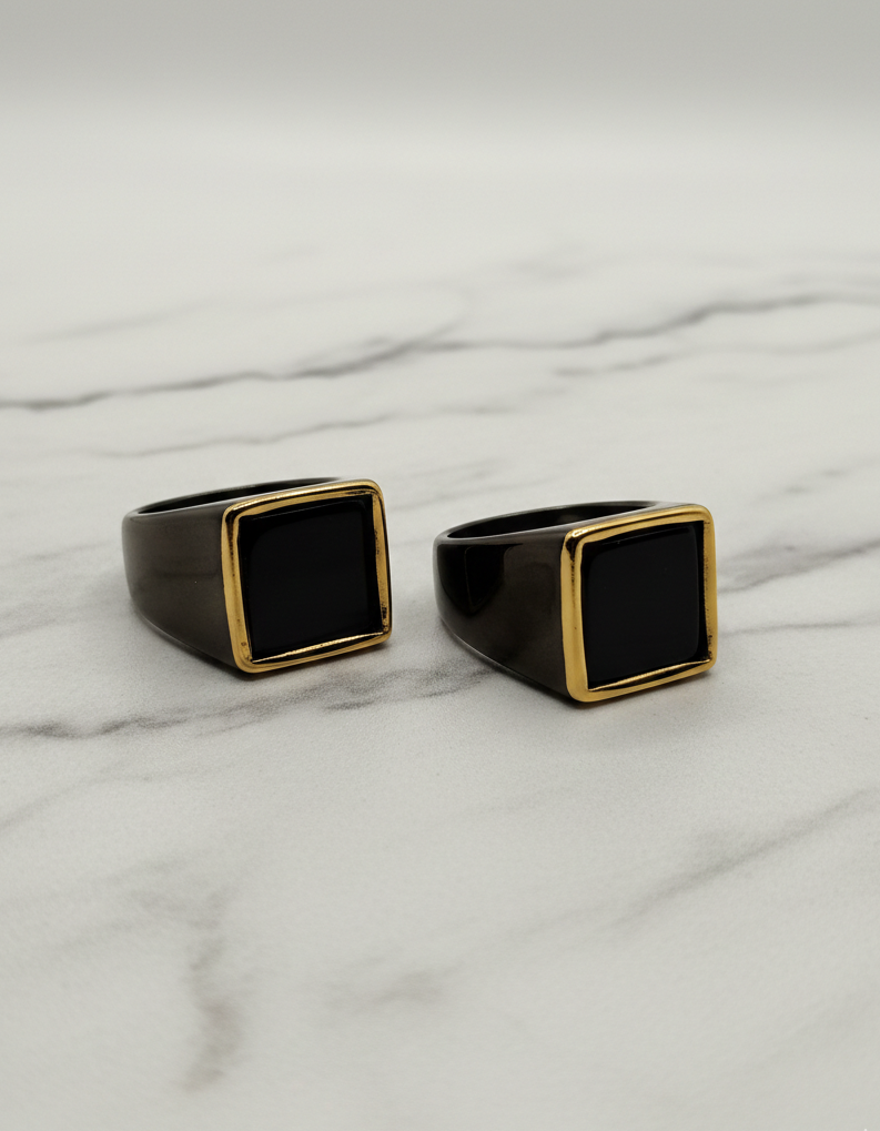 Men Signature Black & Gold Square Ring