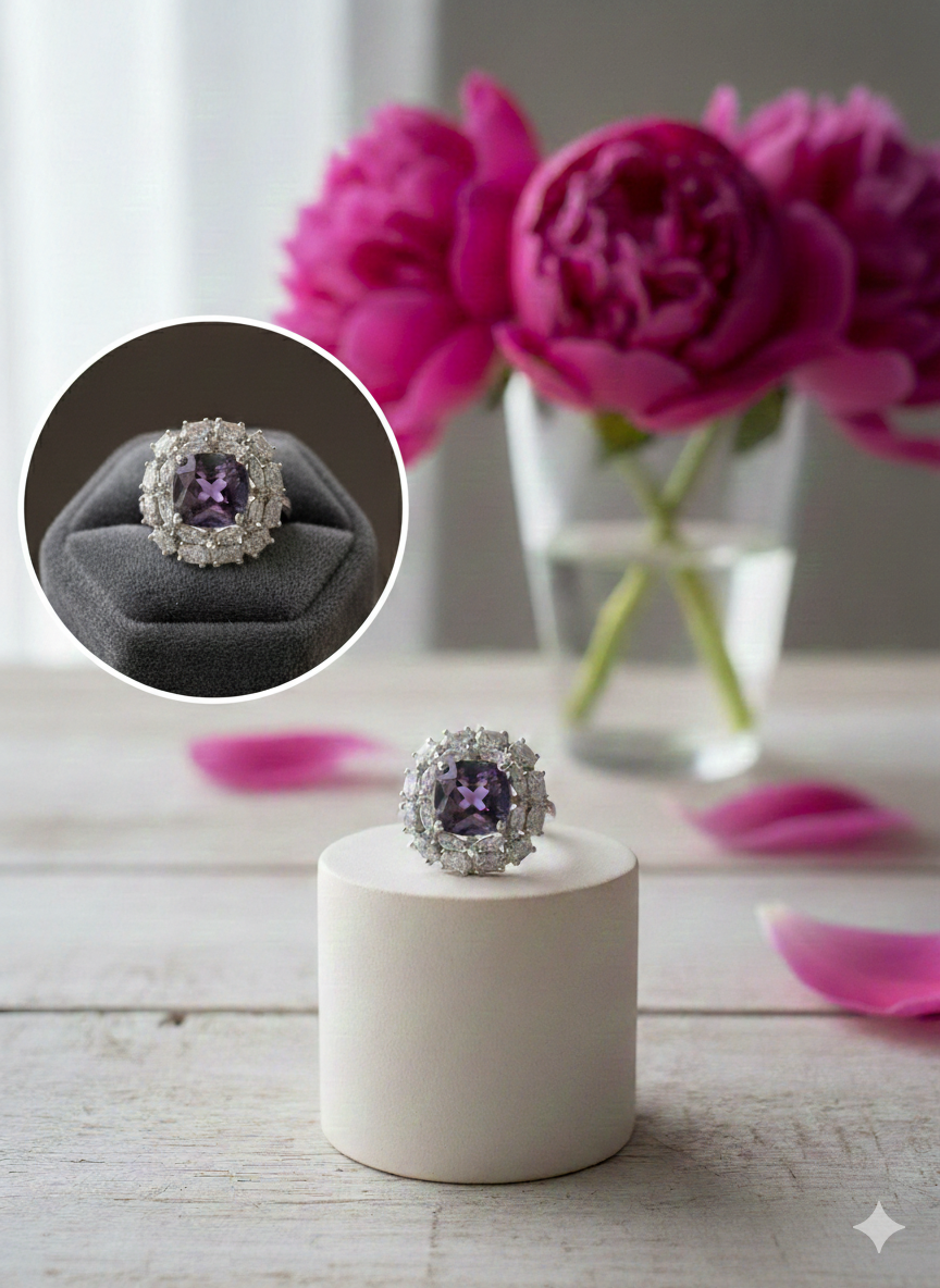 1 Karat Rhodium Plated with Purple Zircon Stone