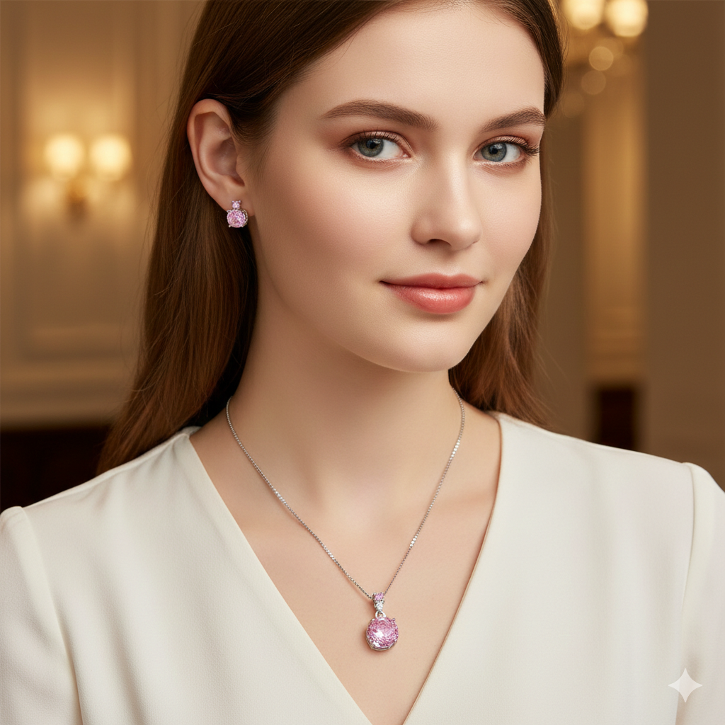 Pink Round Pendant Set