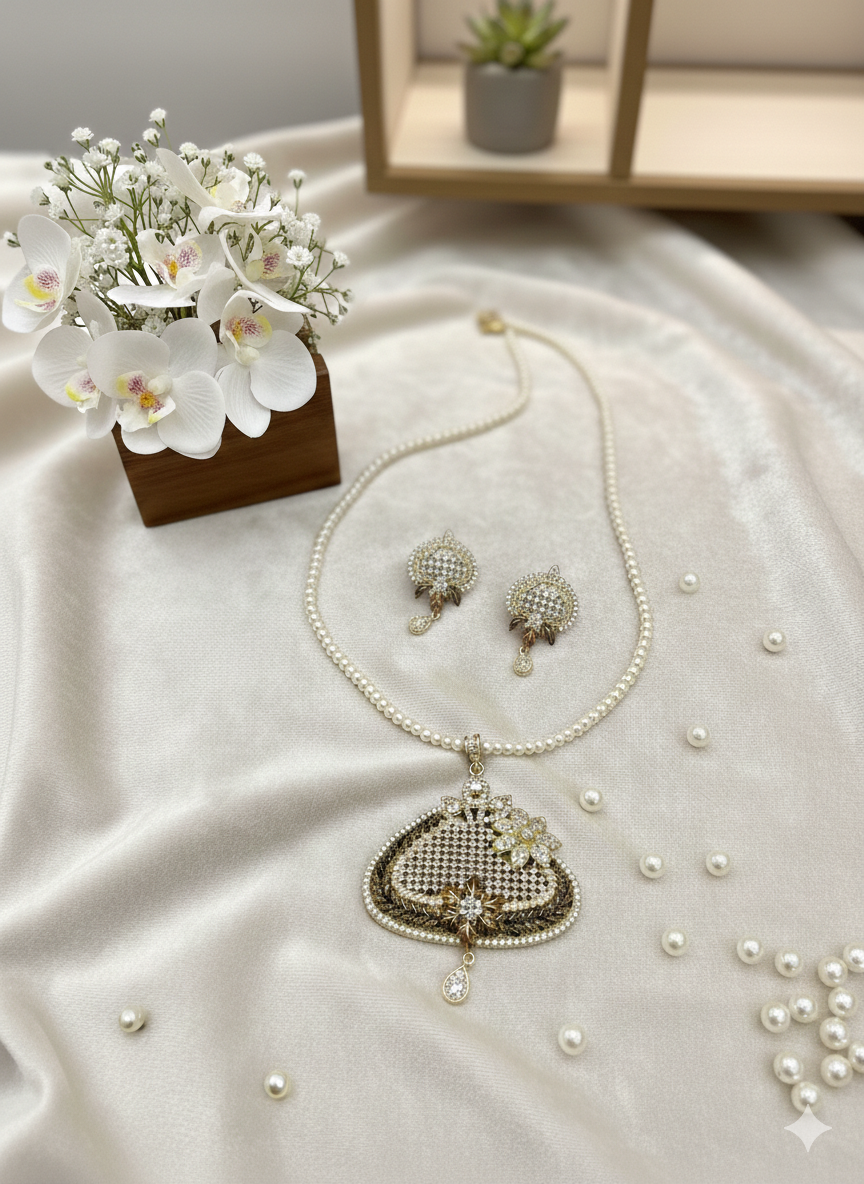 Rhodium-Plated South Indian Heritage Pendant Set