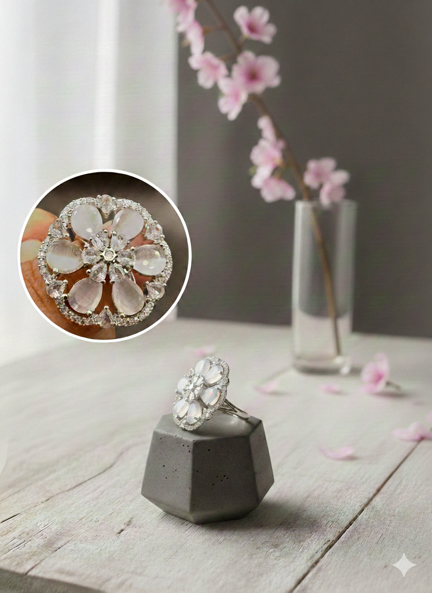 1 Karat Rhodium Zircon Statement Ring