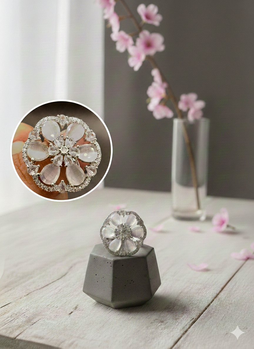 1 Karat Rhodium Zircon Statement Ring