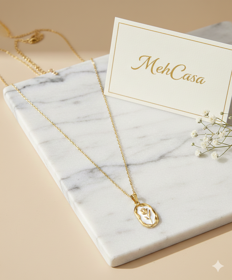 White Rose Pendent - Stainless Steel