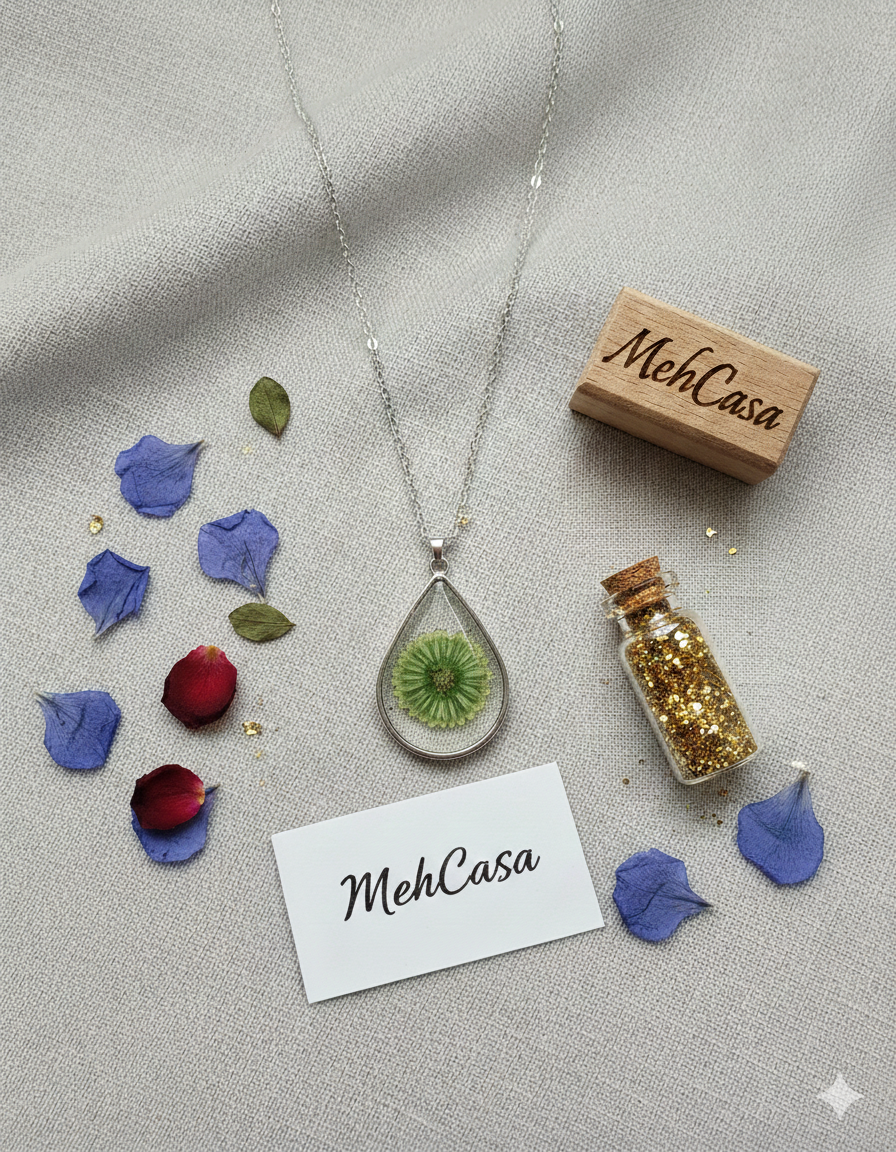 Handcrafted Botanical Resin Teardrop Pendant – Real Pressed Flower Necklace