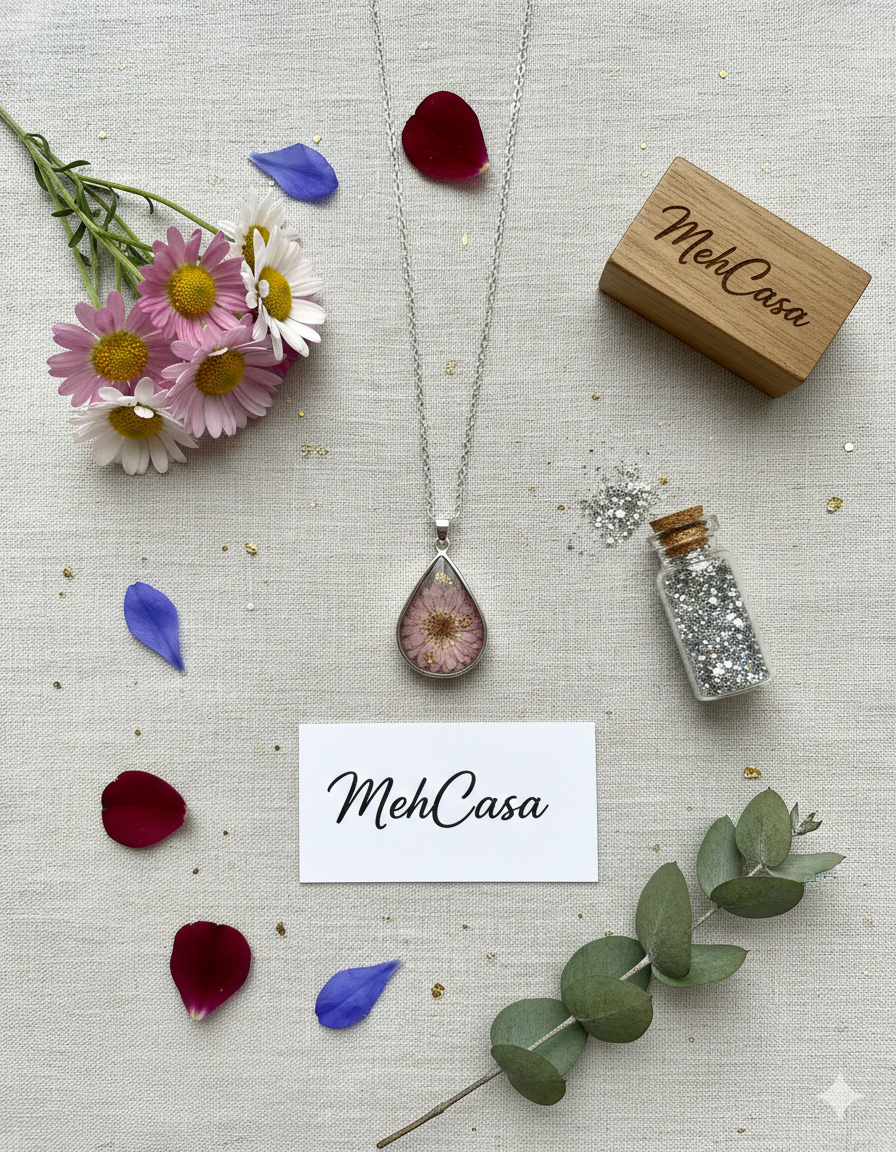 Handcrafted Botanical Resin Teardrop Pendant – Real Pressed Flower Necklace